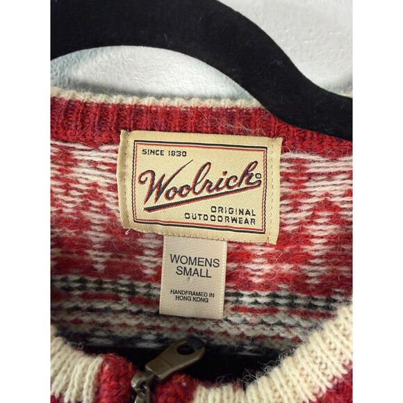 Woolrich Vintage Wool Winter Tree Red Fair Isle Zip Cardigan Women's Size Small - Picture 3 of 6